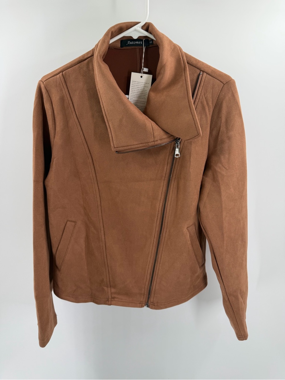 Automet Faux Leather Suede Brown Moto Jacket Size Small New with tags - Picture 3 of 7